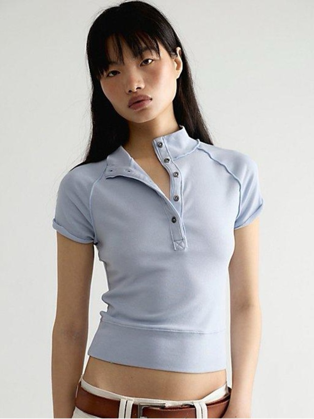 NWT FREE PEOPLE WE THE FREE In The Clouds Henley Tee | Gray Dawn MSRP $58